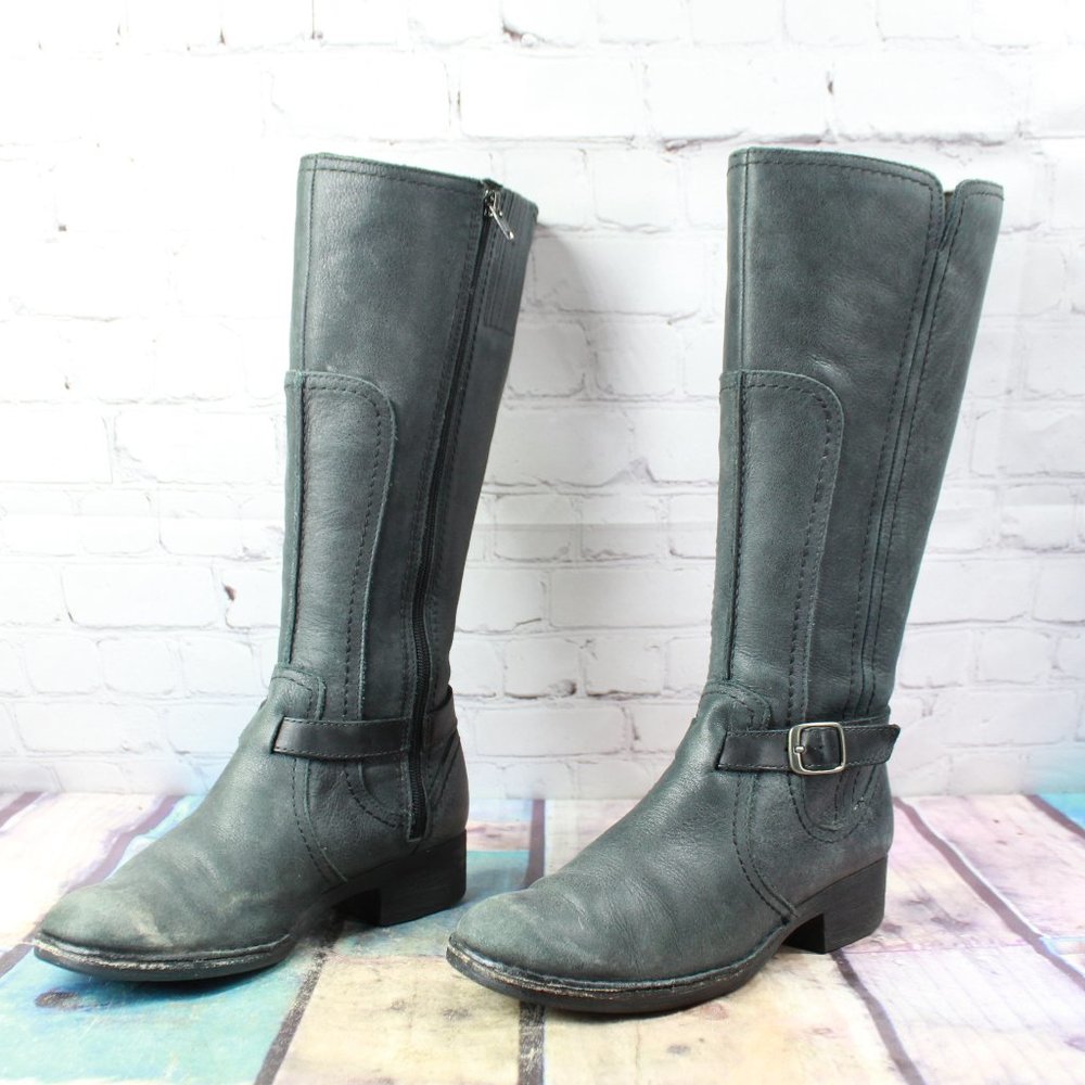 Clarks Black Leather Tall Side Zip Riding Boots Size 7.5 M - Picture 2 of 9